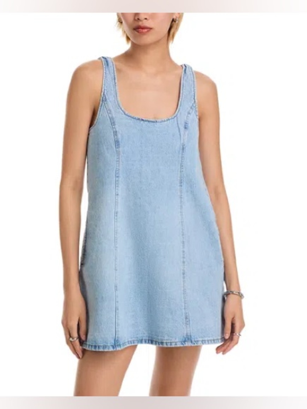 Blank NYC Light Wash Denim Mini Dress Size Small A-Line Sleeveless NWT - Picture 2 of 5